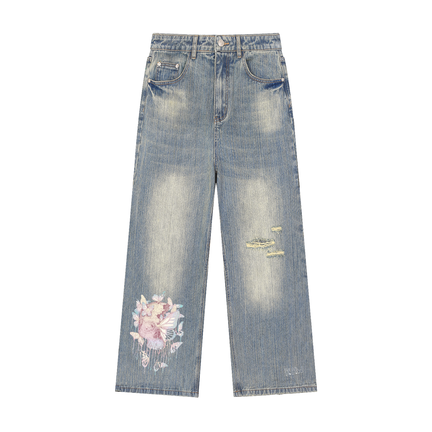 KAW Vintage Wash Distressed Denim Jeans