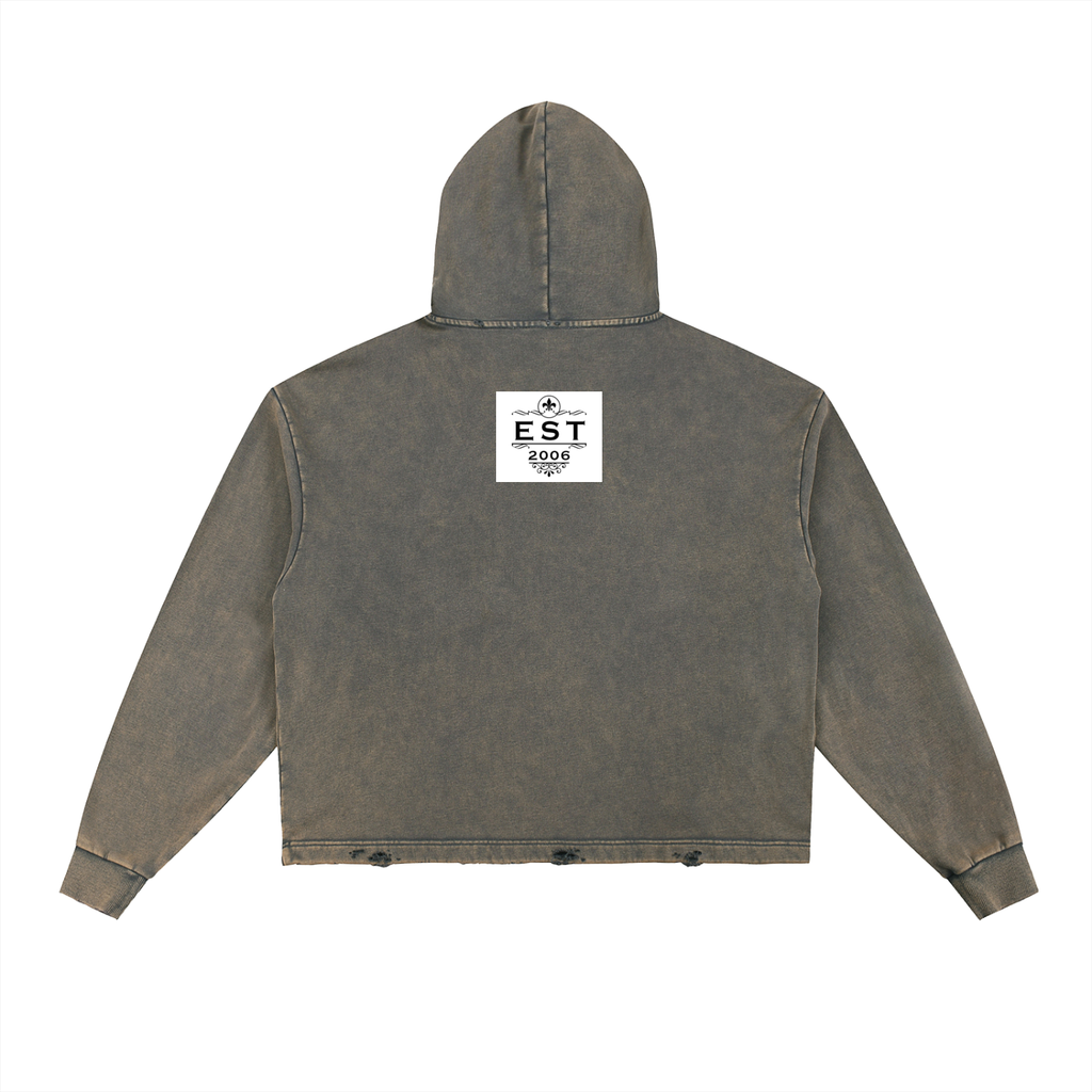 KAW Vintage Washed Frayed-Hem Hoodie