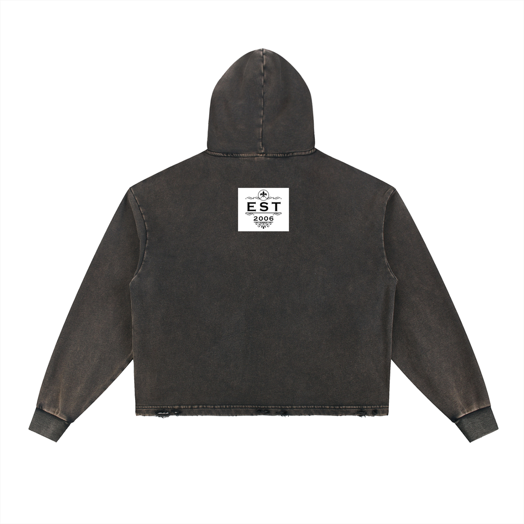 KAW Vintage Washed Frayed-Hem Hoodie
