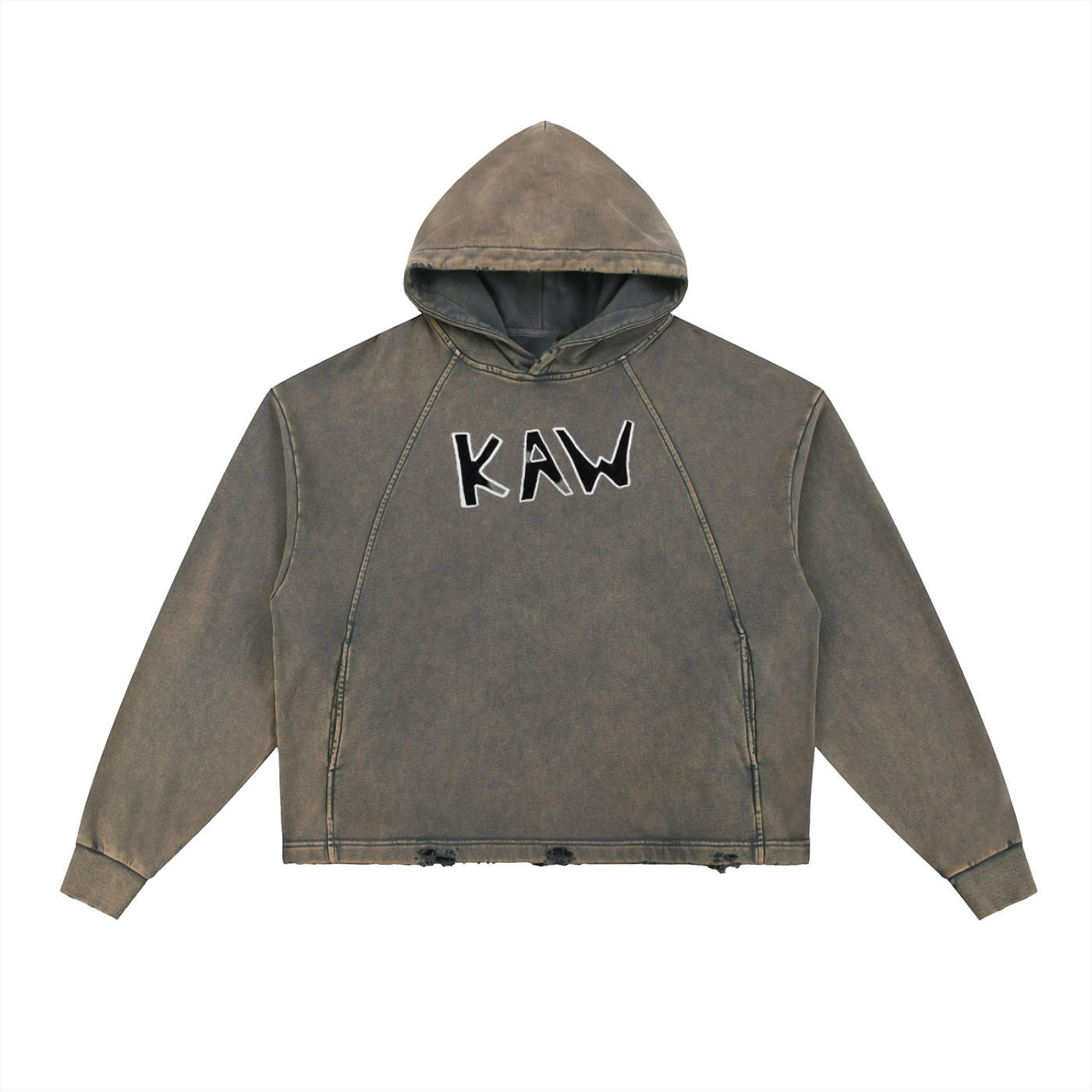 KAW Vintage Washed Frayed-Hem Hoodie