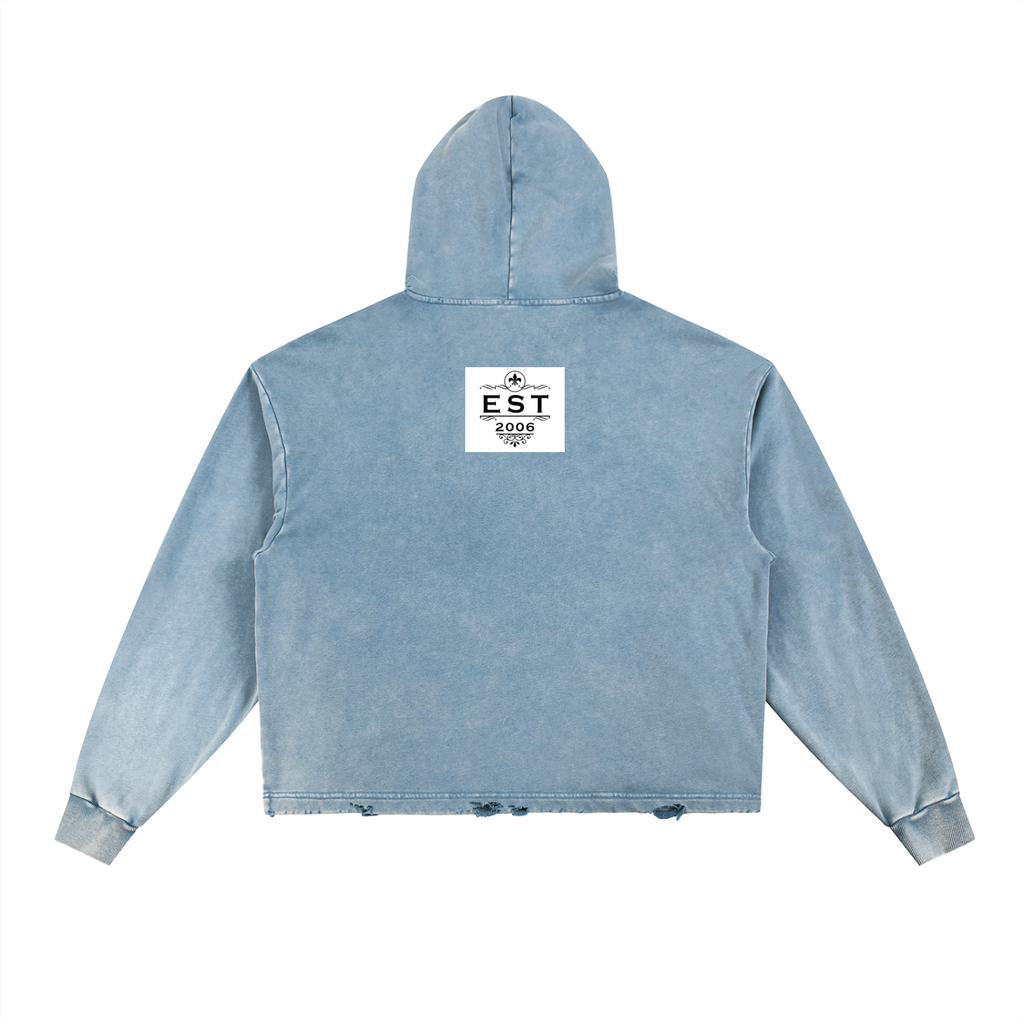 KAW Vintage Washed Frayed-Hem Hoodie