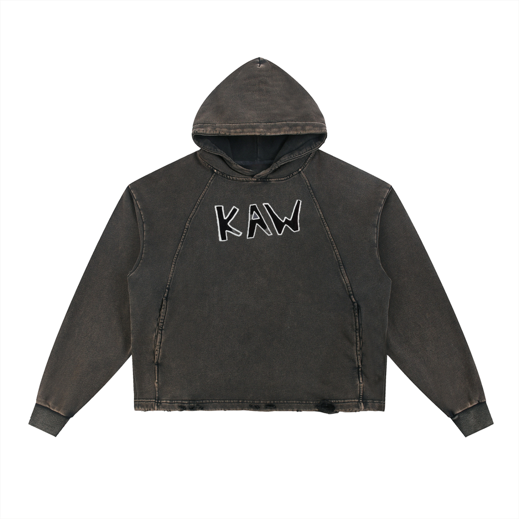 KAW Vintage Washed Frayed-Hem Hoodie